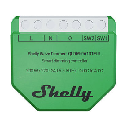 Shelly Wave Dimmer EU LR QLDM-0A101EUL Z-Wave 800 dæmper til LED 200W 220-240V terminaler L N O SW2 SW1.