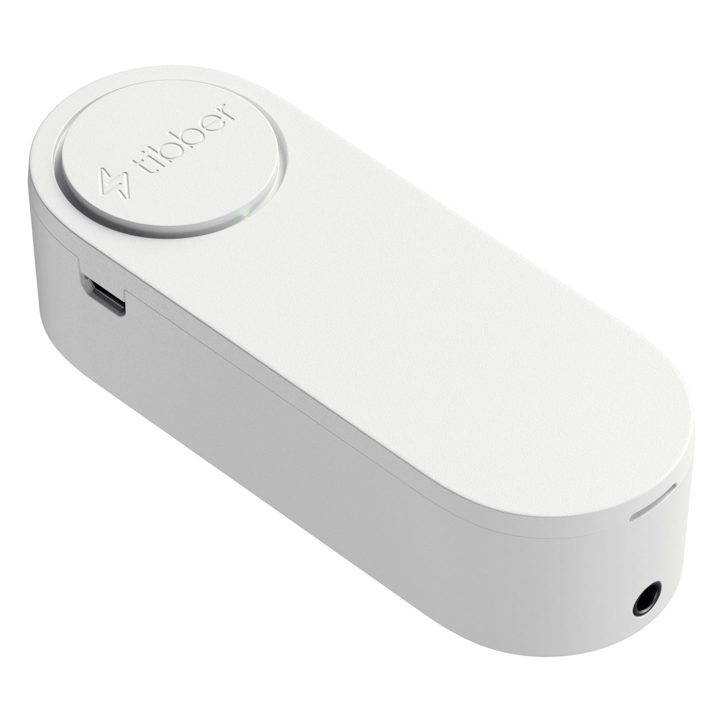 Tibber Pulse CT realtidsmåler startpakke hvid rektangulær, afrundede kanter, rund knap top, USB-port og rund port.