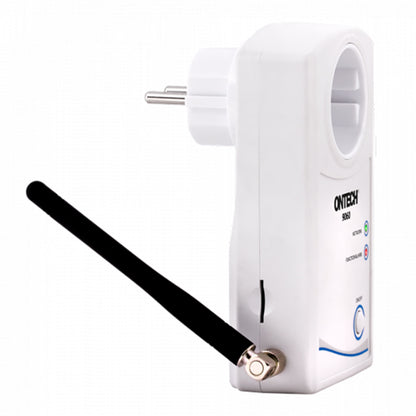 Ontech 9060 hvid smart plug med stikben, indikatorlys, sort antenne og fjernstrømafbryder til 4G-styring uden internet.