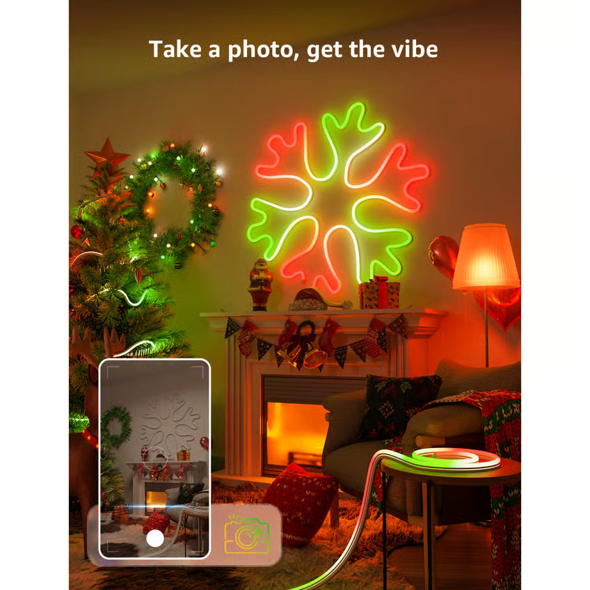 LEPRO N1 AI Smart Rainbow LED-neonslynge 3 m, grøn/rød, julepynt, der lyser op på væggen; mobilbillede viser produktet.
