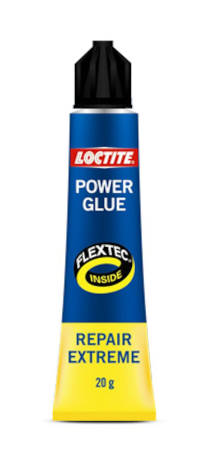 Loctite Power Lim Reparation Ext Lim 20g, Flextec-teknologi, blå-gul tube med sort hætte.