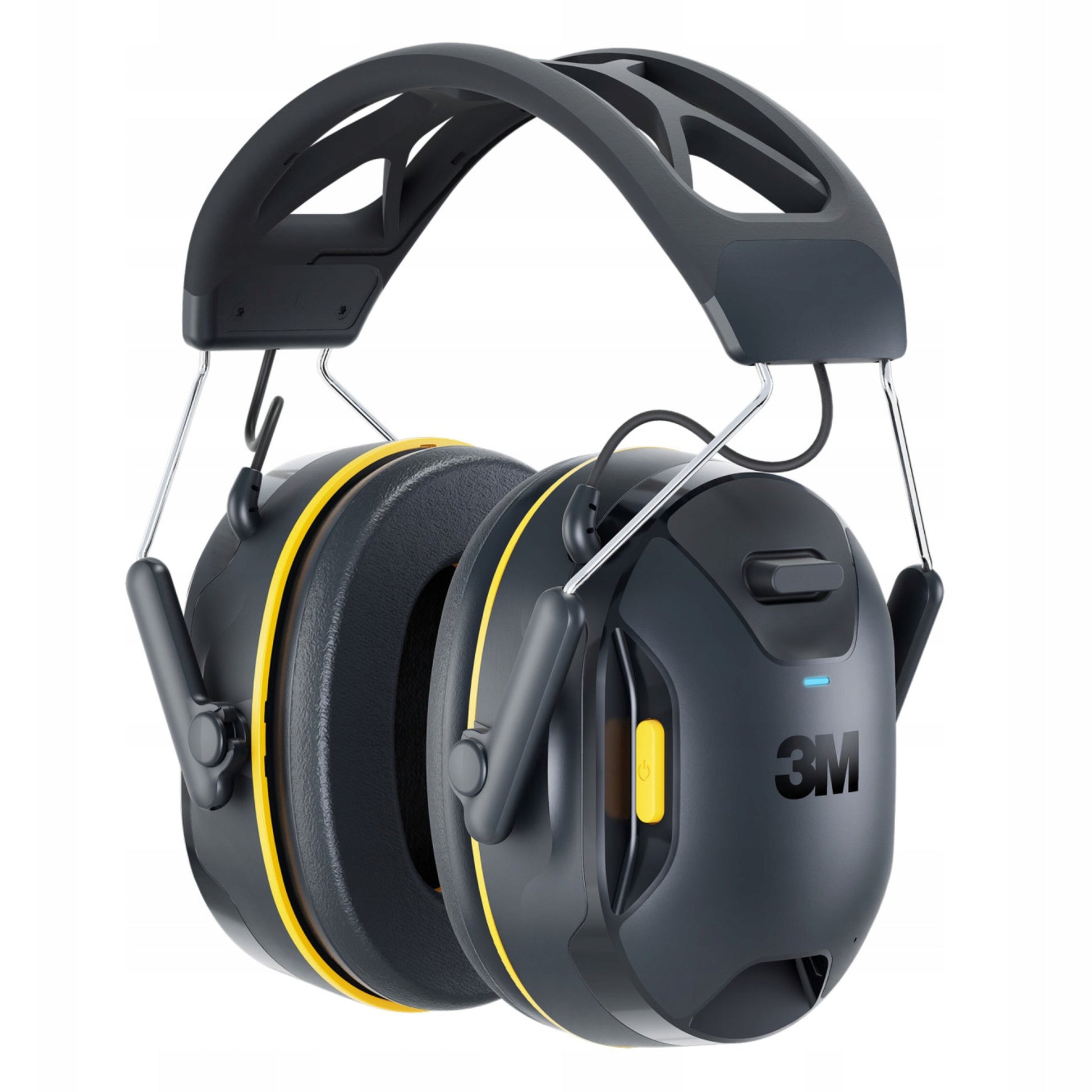 3M WorkTunes Connect trådløse høreværn sort/gul med Bluetooth, støjdæmpning, polstret bøjle og synlige knapper.