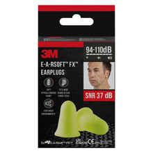 3M E-A-Rsoft FX høreværn 5-pak, til gule ørepropper i polyuretanskum, SNR 37 dB, billede af mand med øreprop.