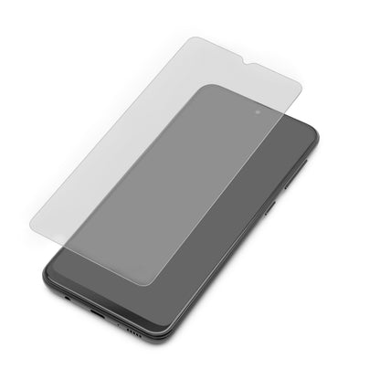 Elite Extreme skærmbeskyttelse til Galaxy A32 5G vist over telefonens skærm, vinkelret placeret.