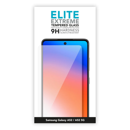 Elite Extreme skærmbeskyttelse til Galaxy A52/A53 9H hårdhed ridsemodstand emballage viser montering.