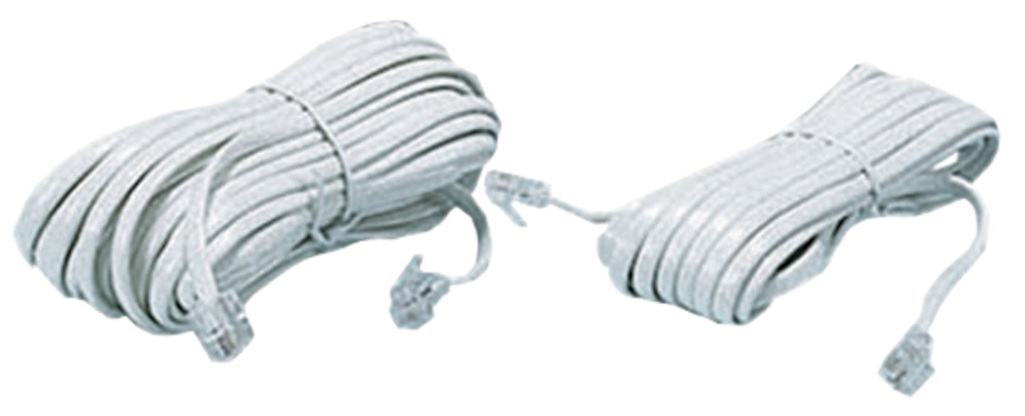 Luxorparts telefonkabel RJ11 til RJ11 spiralkabel 1 m hvid med RJ11-stik i begge ender.