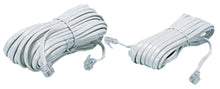 Telefonkabel RJ11 til RJ11 hvid 2 m, 2 stk. oprullede kabler med gennemsigtige RJ11-stik, til analog telefoni.
