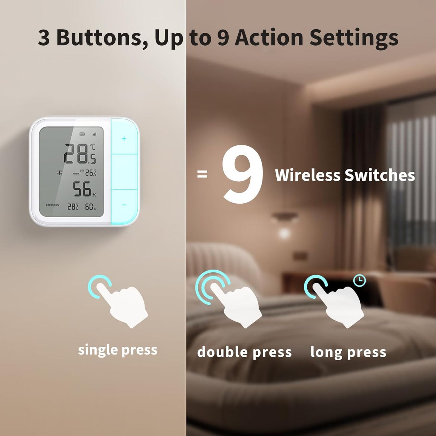 Aqara Klimasensor W100 hvid med tre knapper til op til ni handlinger, understøtter tråd og Zigbee.