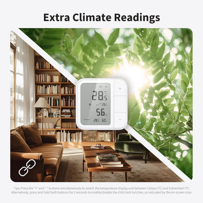 Aqara Klimasensor W100 Hvid digitalt termometer display med teksten "Extra Climate Readings.