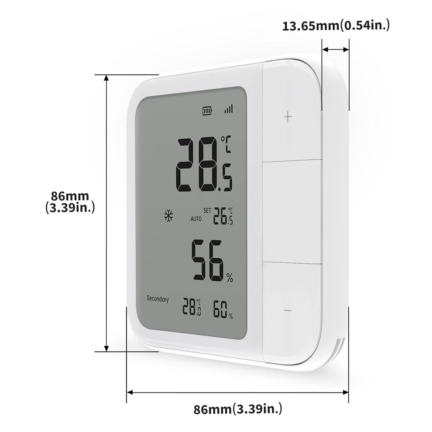 Aqara W100 klimasensor hvid med stort display, viser temperatur og luftfugtighed, Tråd/Zigbee, 86x86x13,65 mm.