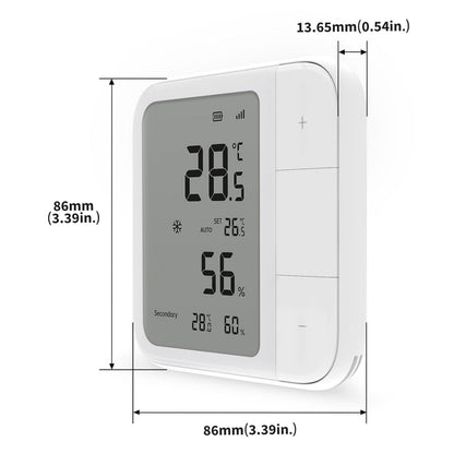 Aqara W100 klimasensor hvid med stort display, viser temperatur og luftfugtighed, Tråd/Zigbee, 86x86x13,65 mm.