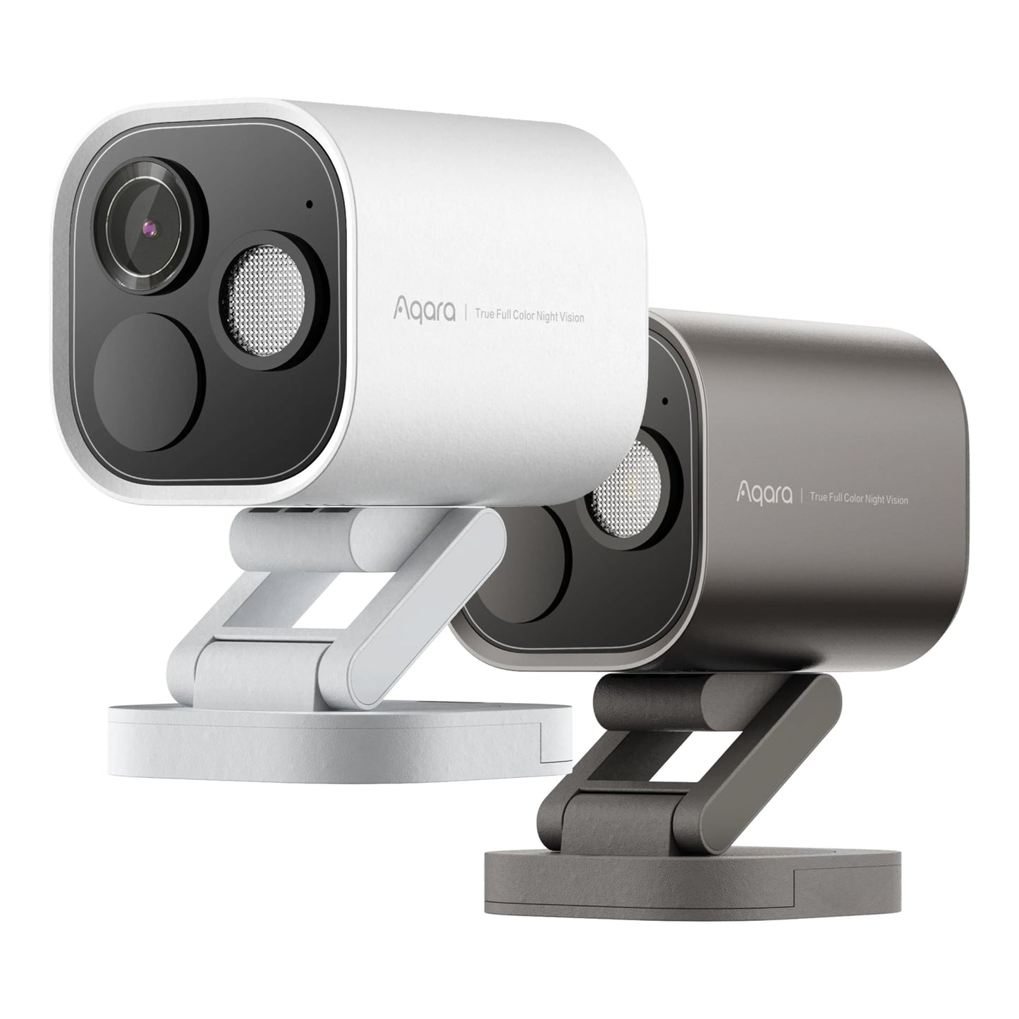 Aqara Camera Hub G5 Pro WiFi overvågningskameraer hvid og mørkegrå på justerbare stativer med linse og spotlight.