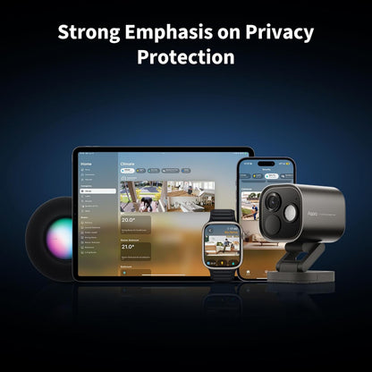 Aqara Camera Hub G5 Pro WiFi grå med Aqara-enheder, visning af smart home-styring og 6K overvågning på skærm.