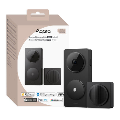 Aqara Dørklokke Kamera Hub G410 sorterer med æske, understøtter Apple Home, Google Home, SmartThings og Zigbee Matter.