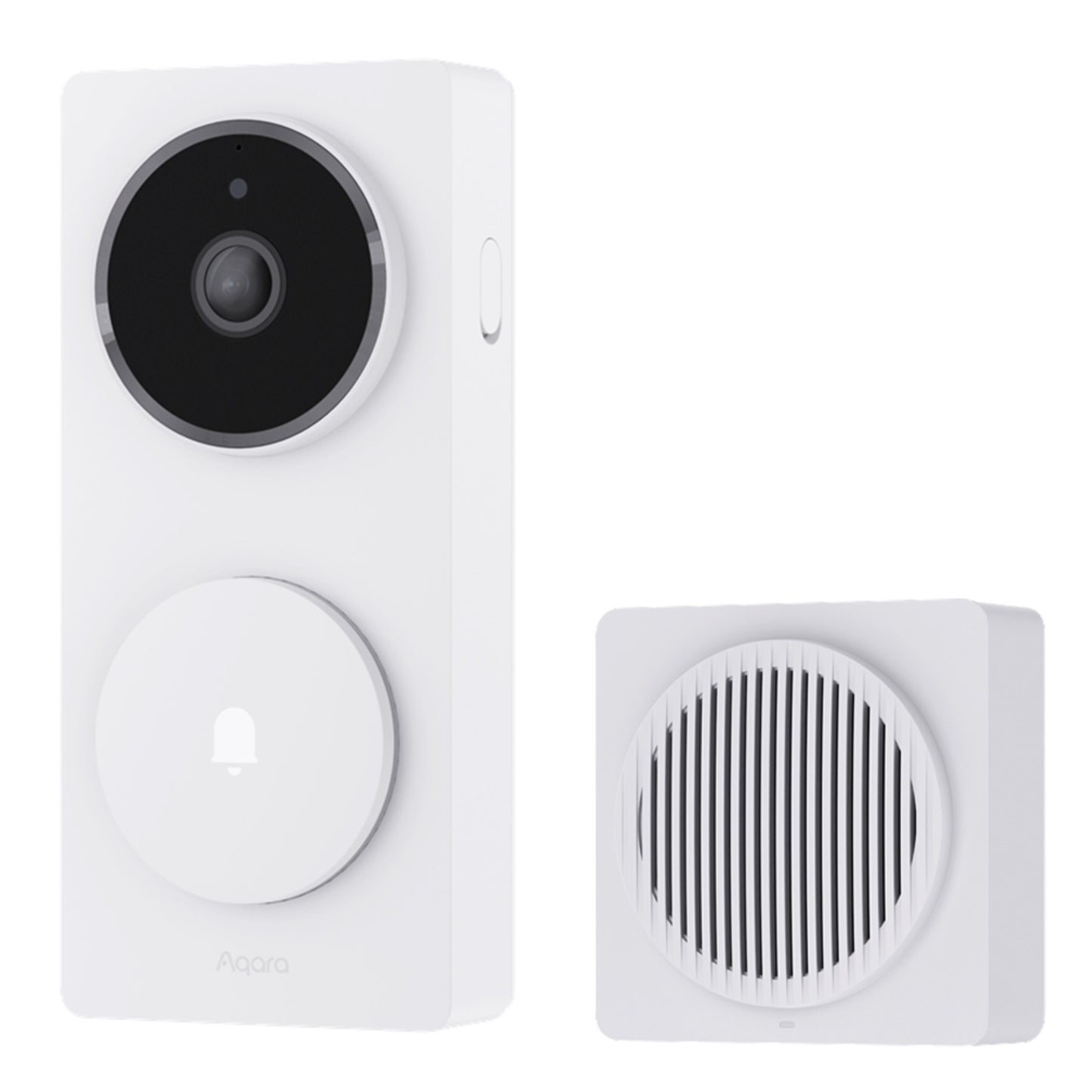 Aqara Dørklokke Kamera Hub G410 hvid, Zigbee, cirkulær linse over knap, inkl matchende hub med lamelgitter.