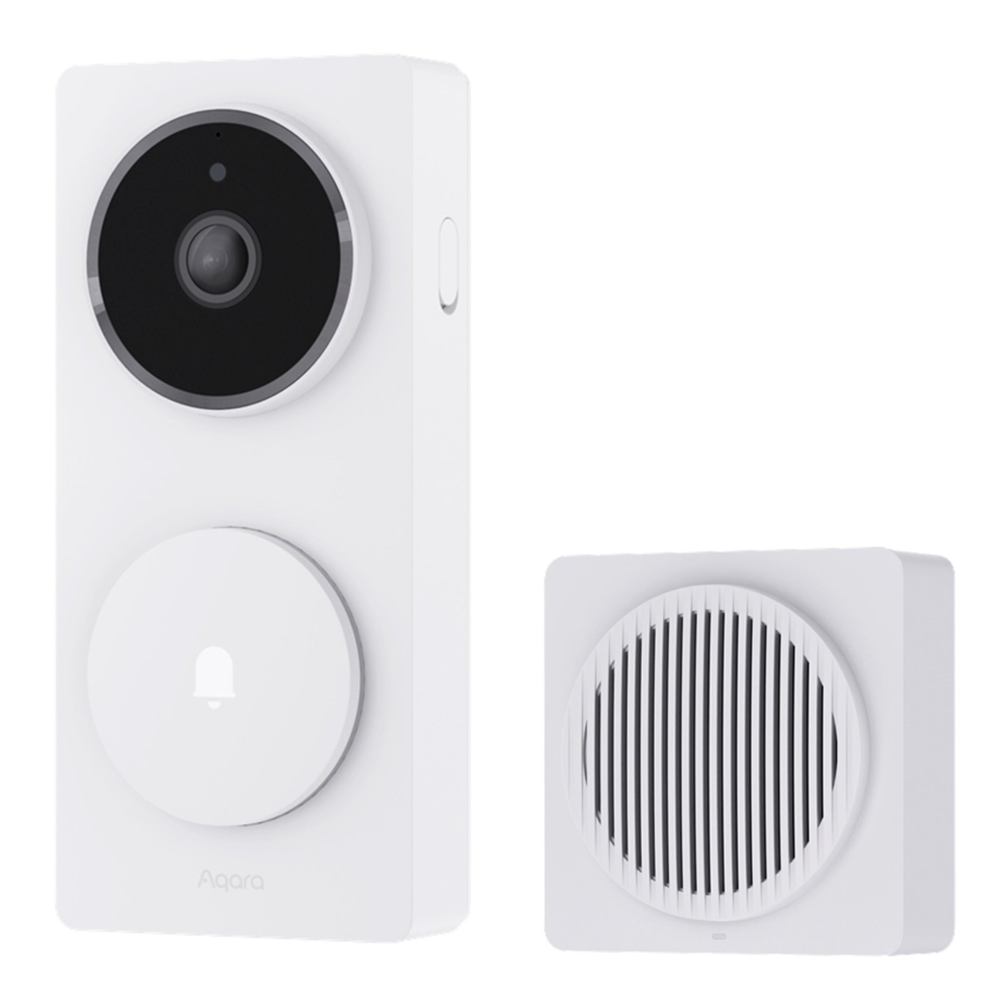 Aqara Dørklokke Kamera Hub G410 hvid, Zigbee, cirkulær linse over knap, inkl matchende hub med lamelgitter.