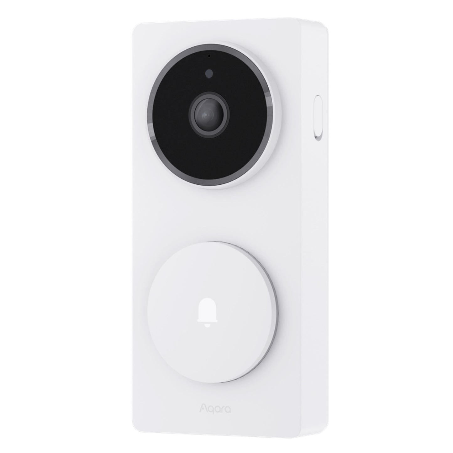 Aqara Dørklokke Kamera Hub G410 hvid smart video-dørklokke med Zigbee, cirkulært kamera og stor rund ringeknap.
