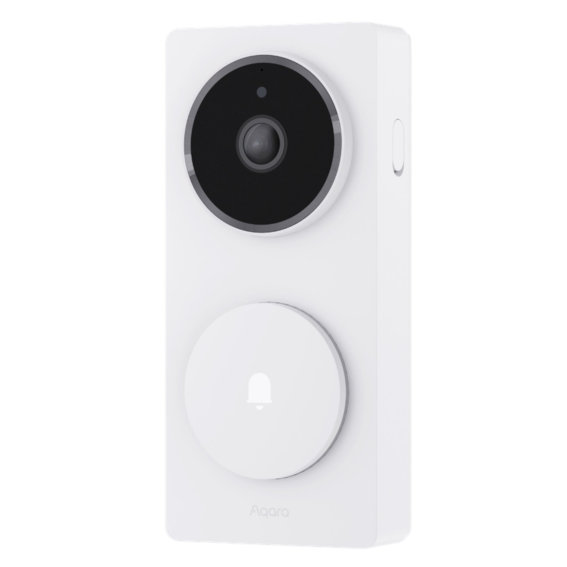Aqara Dørklokke Kamera Hub G410 hvid smart video-dørklokke med Zigbee, cirkulært kamera og stor rund ringeknap.