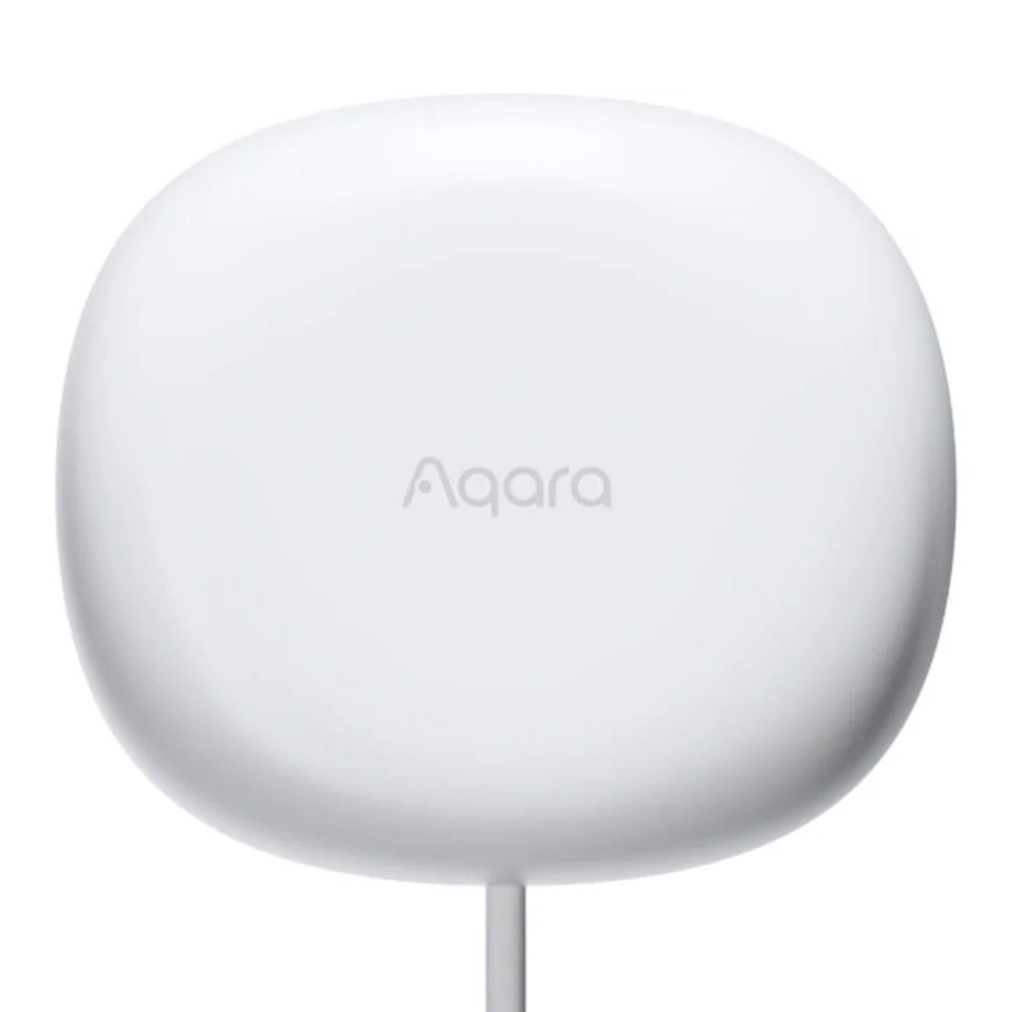Aqara Presence Sensor FP1E hvid afrundet sensor med Aqara-logo, kabel i bundt, mmWave-radar til detektion.