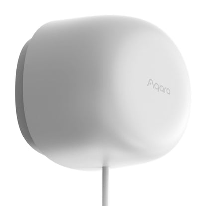 Aqara Presence Sensor FP1E hvid, oval sensor med Aqara-logo, vægmonteret mmWave-radar, kabel nedad.