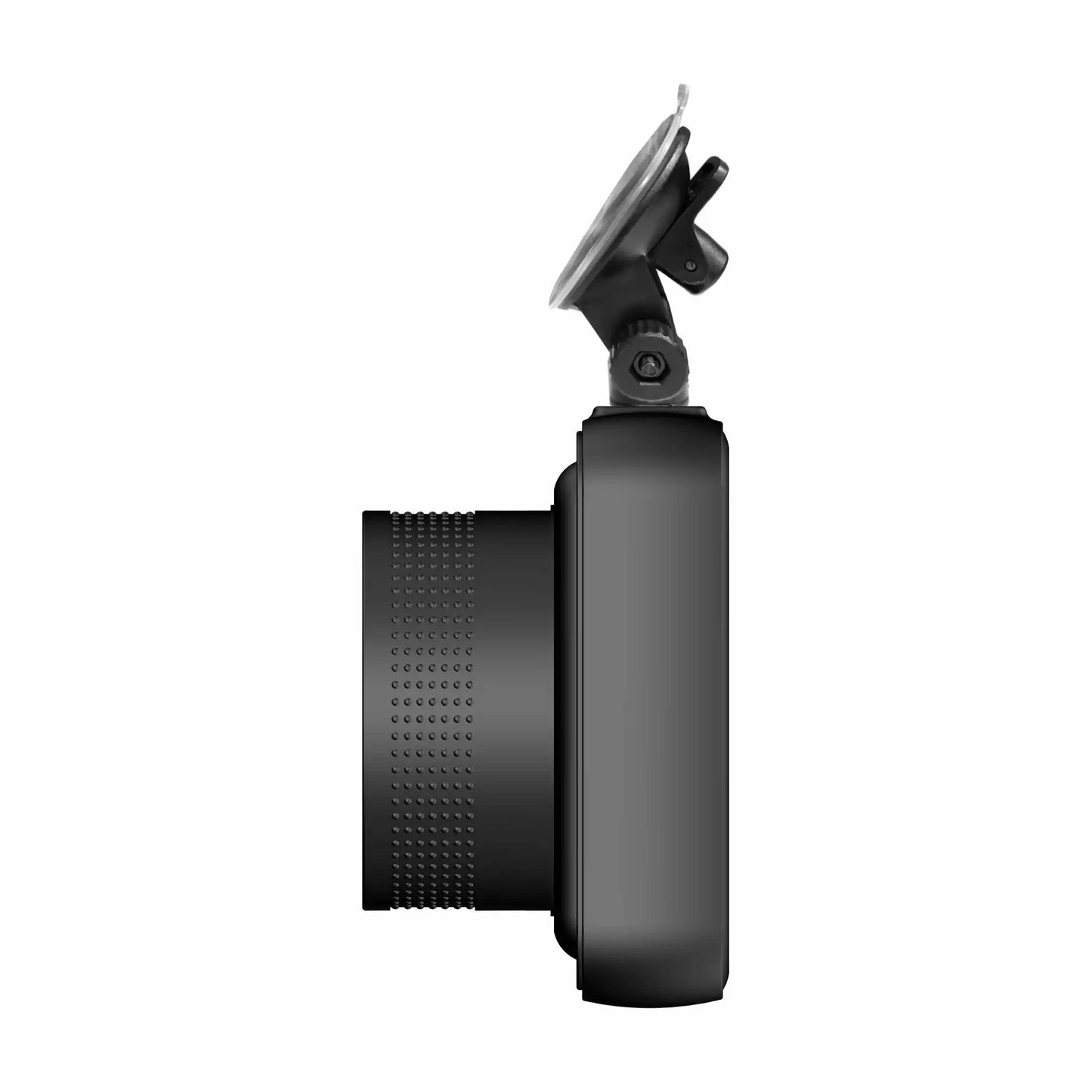 Denver CCT-1650 dashcam i sideprofil med sort tekstureret linse og sugekopbeslag øverst.