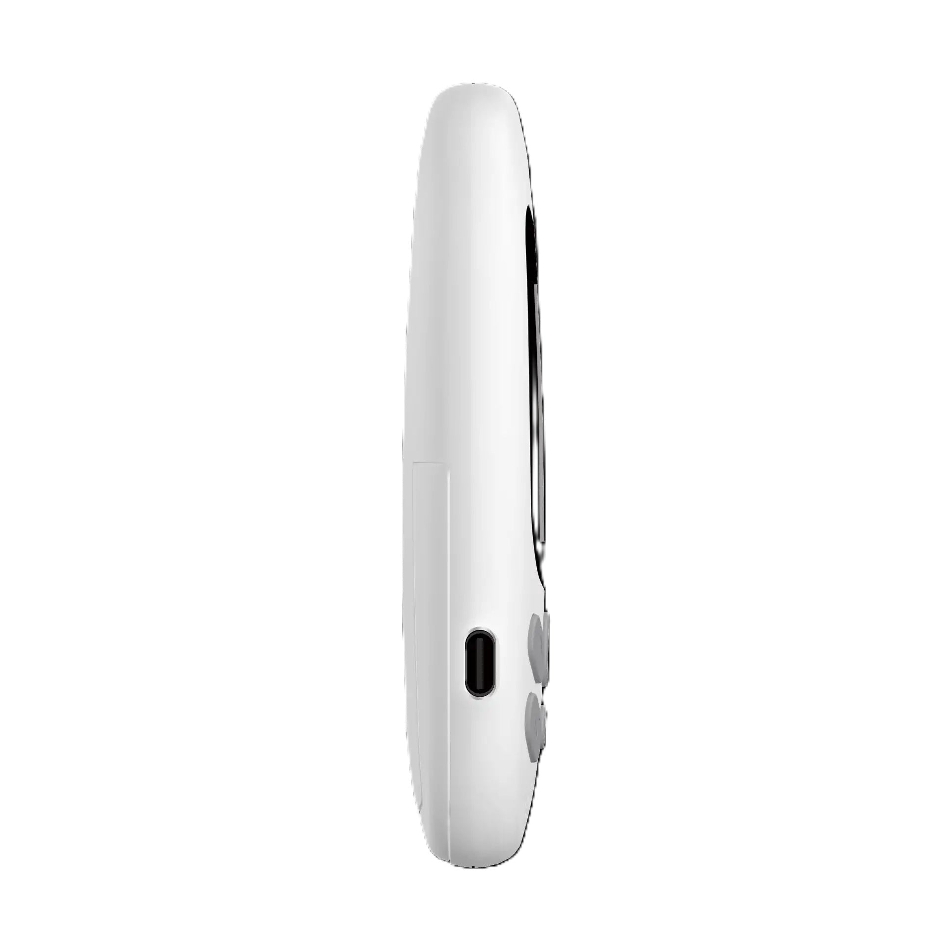 Denver BC-250 babymonitor fra siden med afrundede kanter, to knapper og USB-C port.