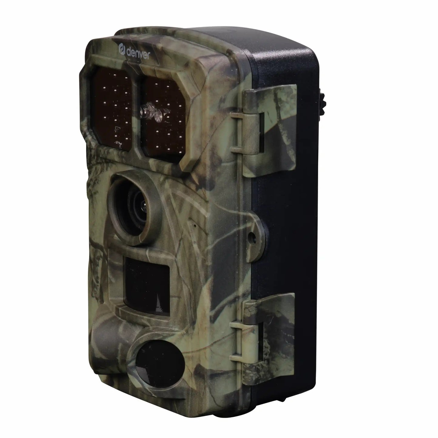 Denver WCT-8026W jagtkamera camoufleret rektangulært design med flere linser og sensorer til vildtovervågning.