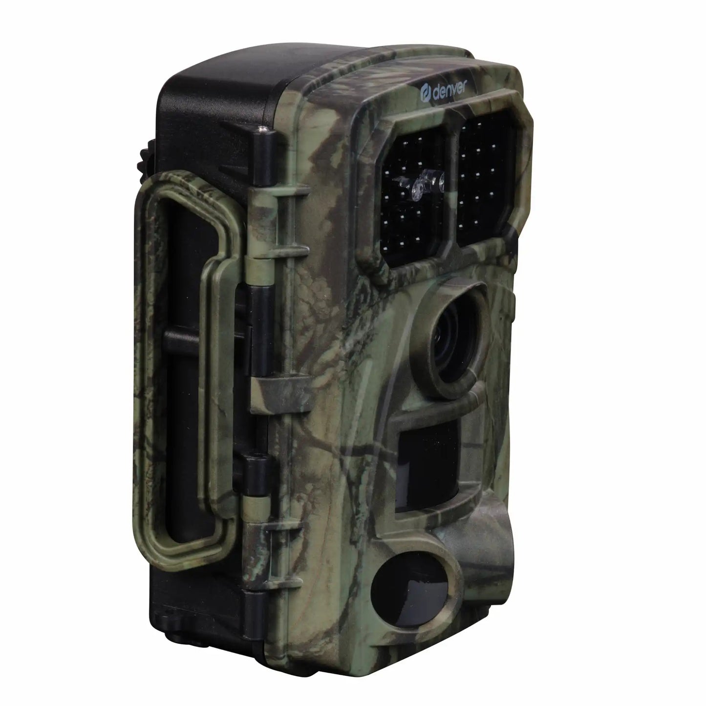 Denver WCT-8026W jagtkamera med camouflage, robust ydre, flere frontsensorer og linser til vildtovervågning.