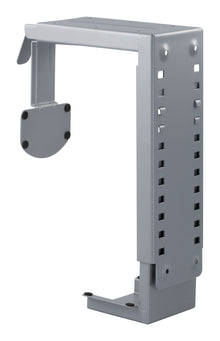 Deltaco computerholder til bord eller væg, sølvfarve, med ventilationshuller og hævet placering til stationær PC.