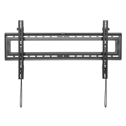 Luxorparts justerbart sort TV-vægbeslag til 37-80" med lodrette støttebeslag, perforerede stænger, træksnore, vaterpas.
