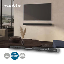 Nedis Soundbar-beslag til Sonos, sort, op til 10 kg, monteret over træbord under væghængt TV, kompatibelt med Sonos.