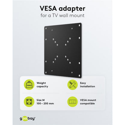 Goobay sort TV-vægmonteringsadapter VESA-konverter, kapacitet 50 kg, nem installation, VESA 100-200 mm.
