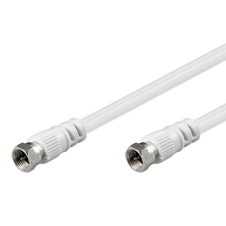 Goobay F-kabel klasse A 20 m hvidt antennekabel med metal F-type stik i begge ender og dobbelt skærmning.