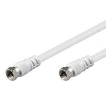F-kabel hvid 2,5 m dobbelt skærm, metal F-type han/han stik i begge ender, til TV og internet.