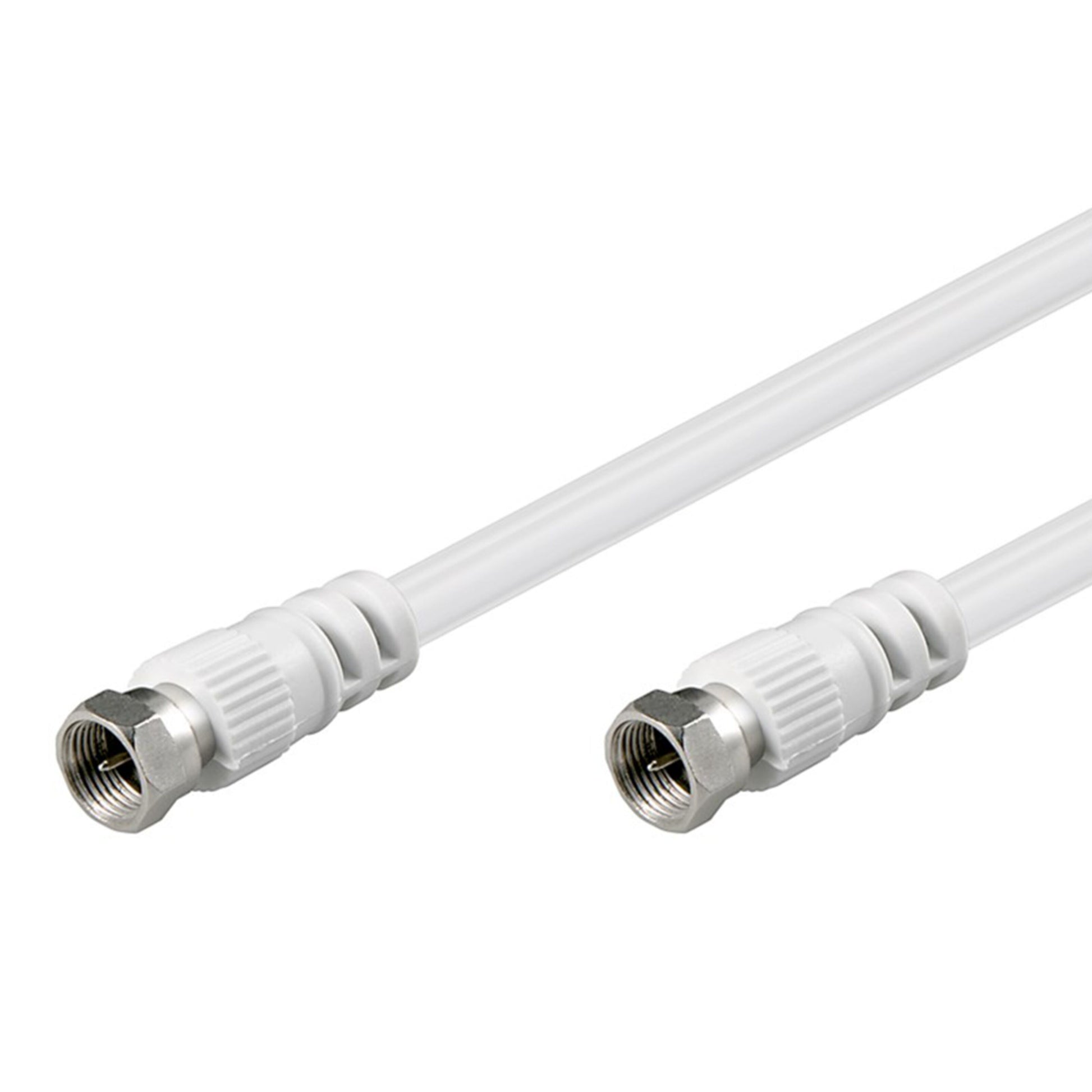 Goobay F-kabel hvid 5 m, dobbelt skærmet, metalstik i begge ender, til antenne, tv og internet.