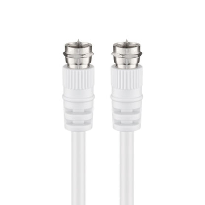 Goobay F-kabel 5 m hvid, dobbelt afskærmet med to sølvfarvede F-hanstik og hvide plastaflastningskapper.