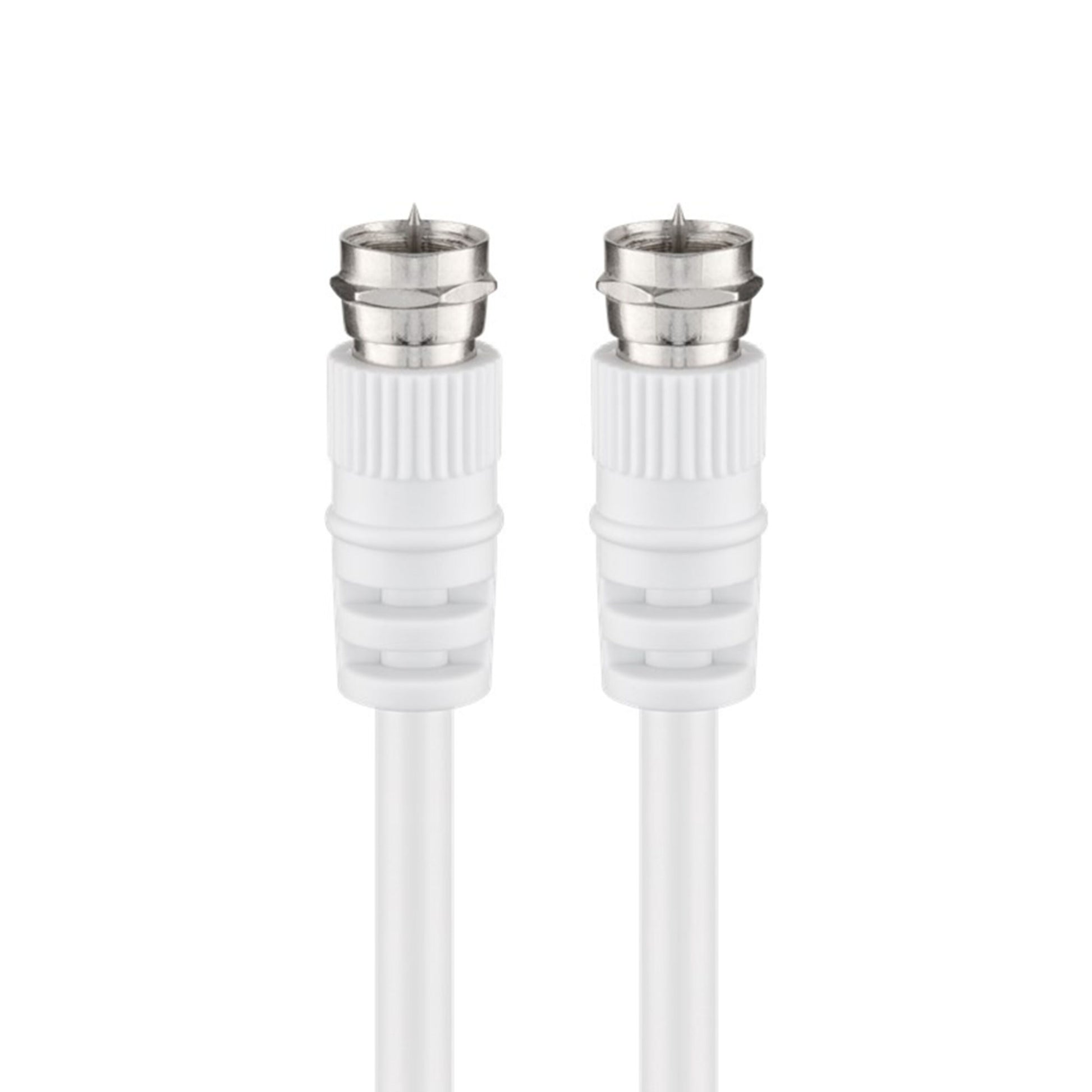 Goobay F-kabel hvid 15 m med til metal F-type stik, centerpin og hvide riflede greb.