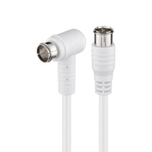 F-kabel 5 m hvid, dobbelt skærmet, lige hanstik og vinkel hunstik med metalspidser.