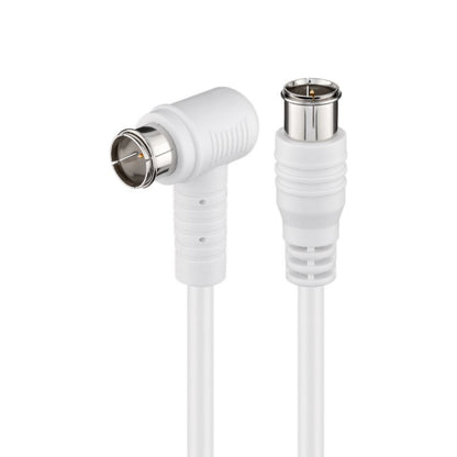 F-kabel 5 m hvid, dobbelt skærmet, lige hanstik og vinkel hunstik med metalspidser.