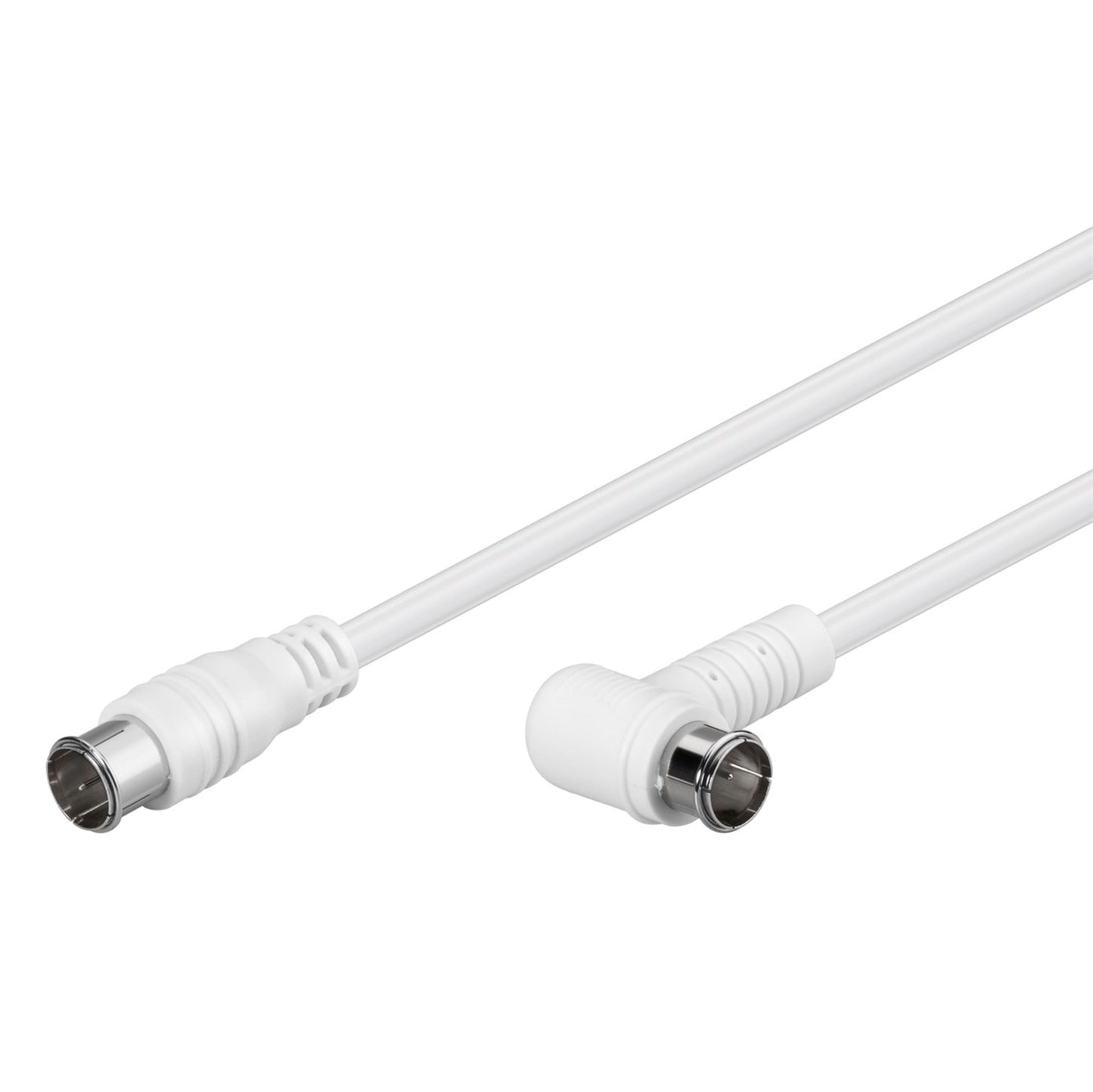 Goobay F-kabel hvid 5 m, én med lige stik og én vinklet, begge dobbelt skærmet med metalender.