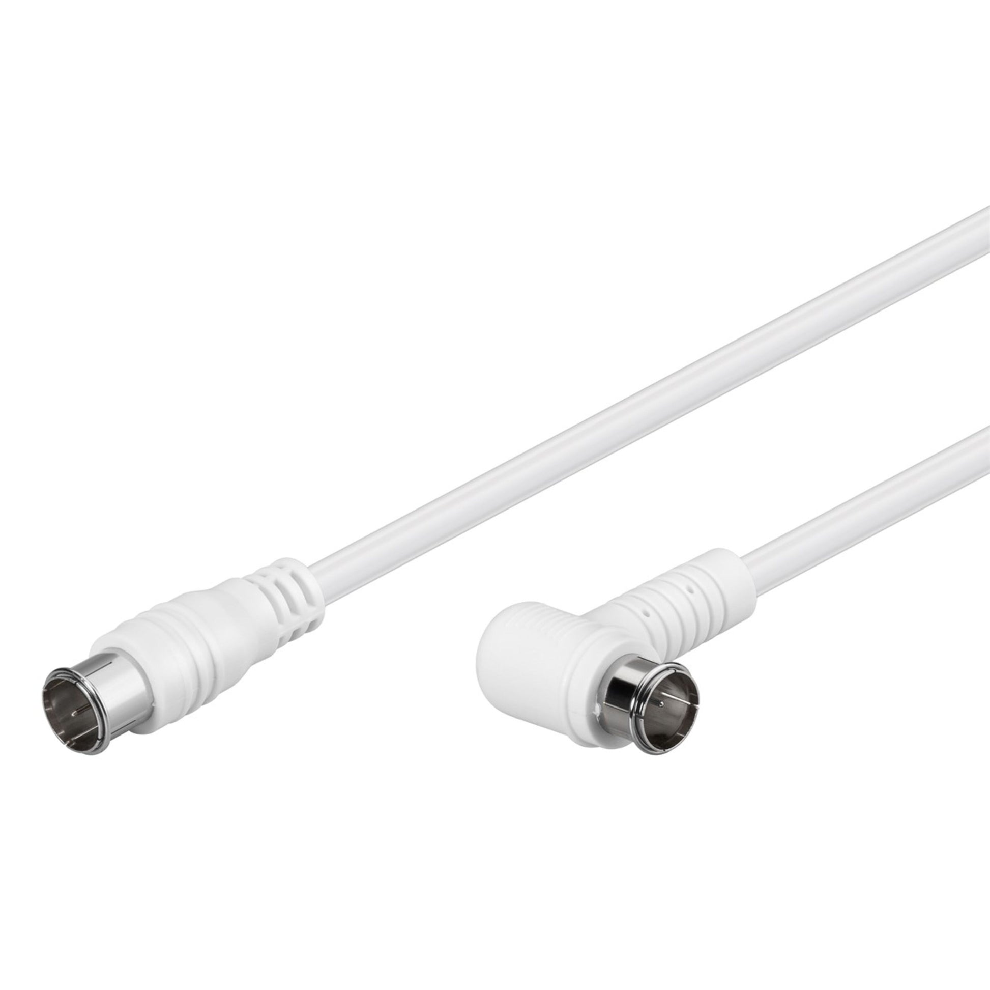 Goobay F-kabel hvid 5 m, én med lige stik og én vinklet, begge dobbelt skærmet med metalender.