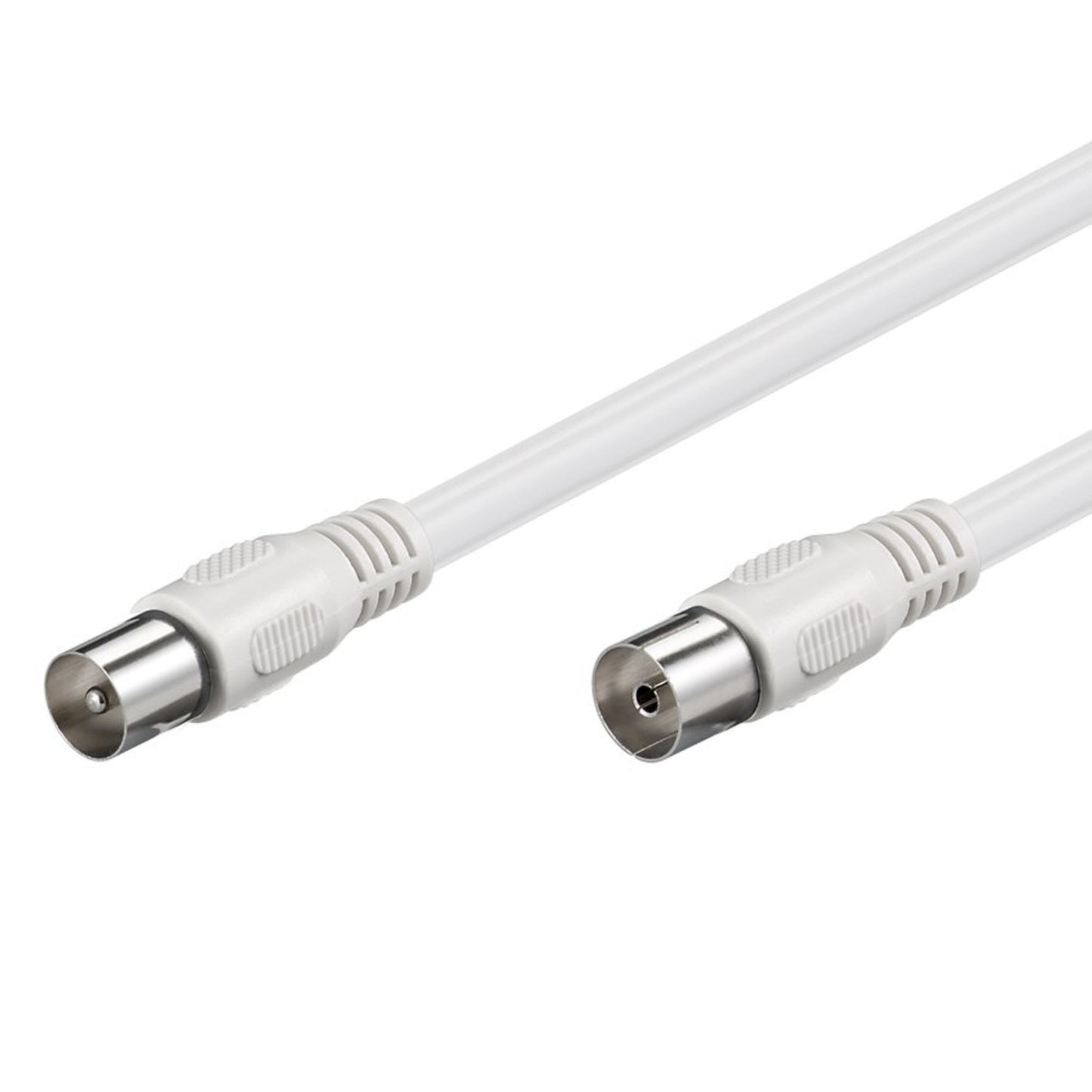 Goobay antennekabel 2 m hvid med hun- og hanstik, metalspidser, riflede greb, understøtter 75 ohm signal.