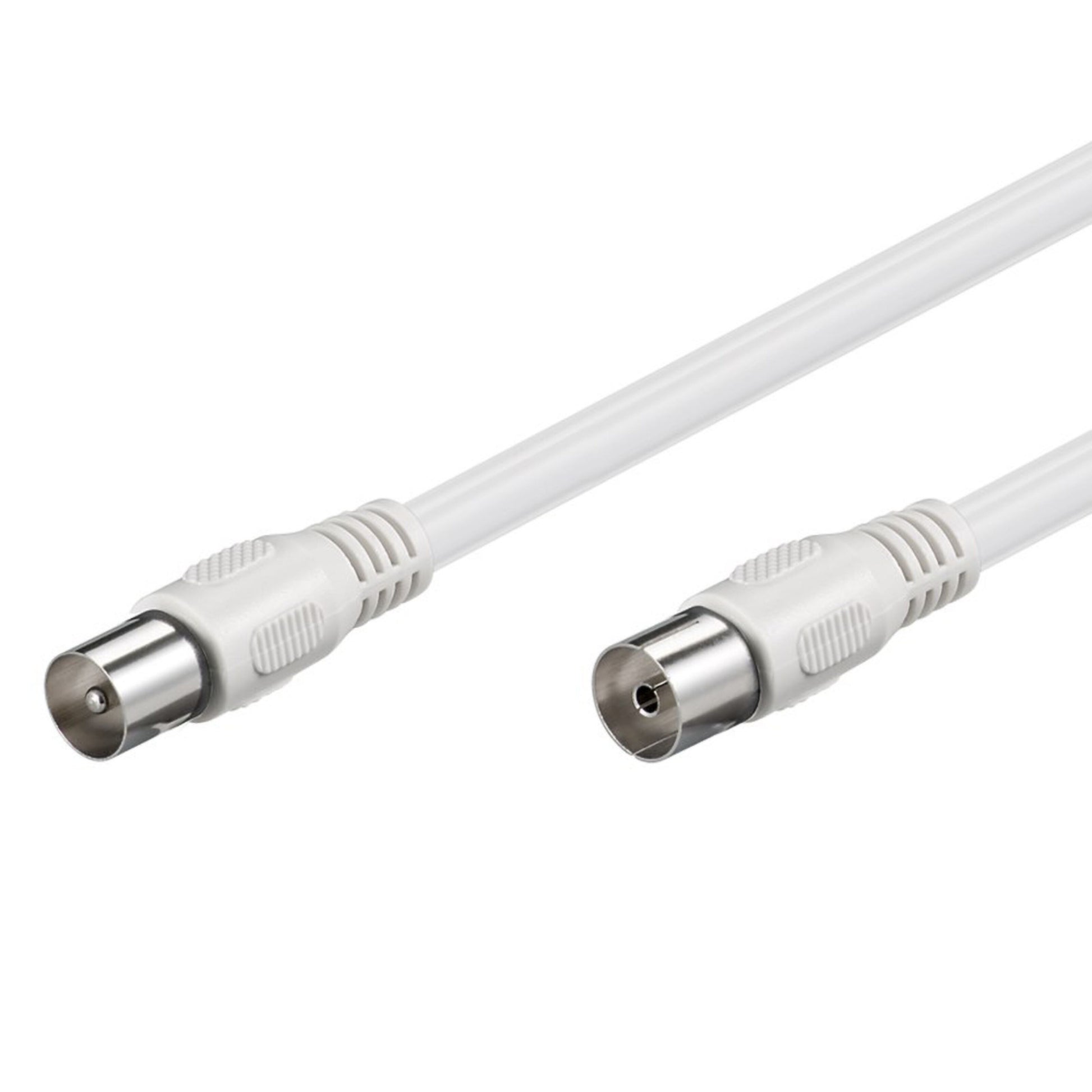 Goobay antennekabel 2 m hvid med hun- og hanstik, metalspidser, riflede greb, understøtter 75 ohm signal.
