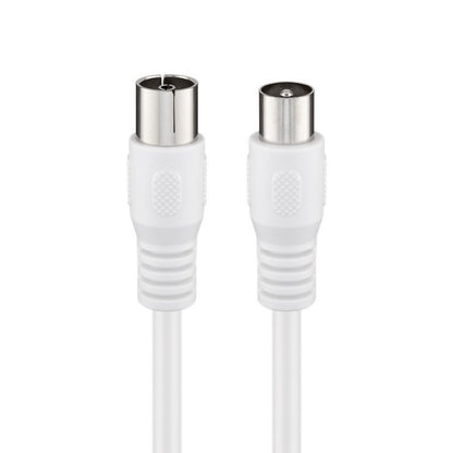 Goobay antennekabel hvid 2m, 75 ohm, hanstik til højre og hunstik til venstre med riflede greb.