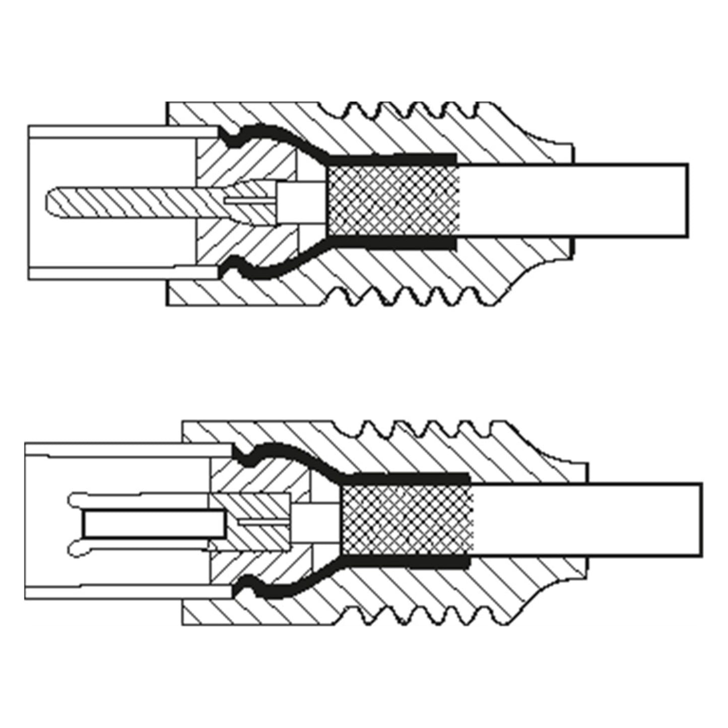 Goobay antennekabel 2 m hvid, diagram med 75 ohm stik i tværsnit, centerleder, skærm og isolering vises.
