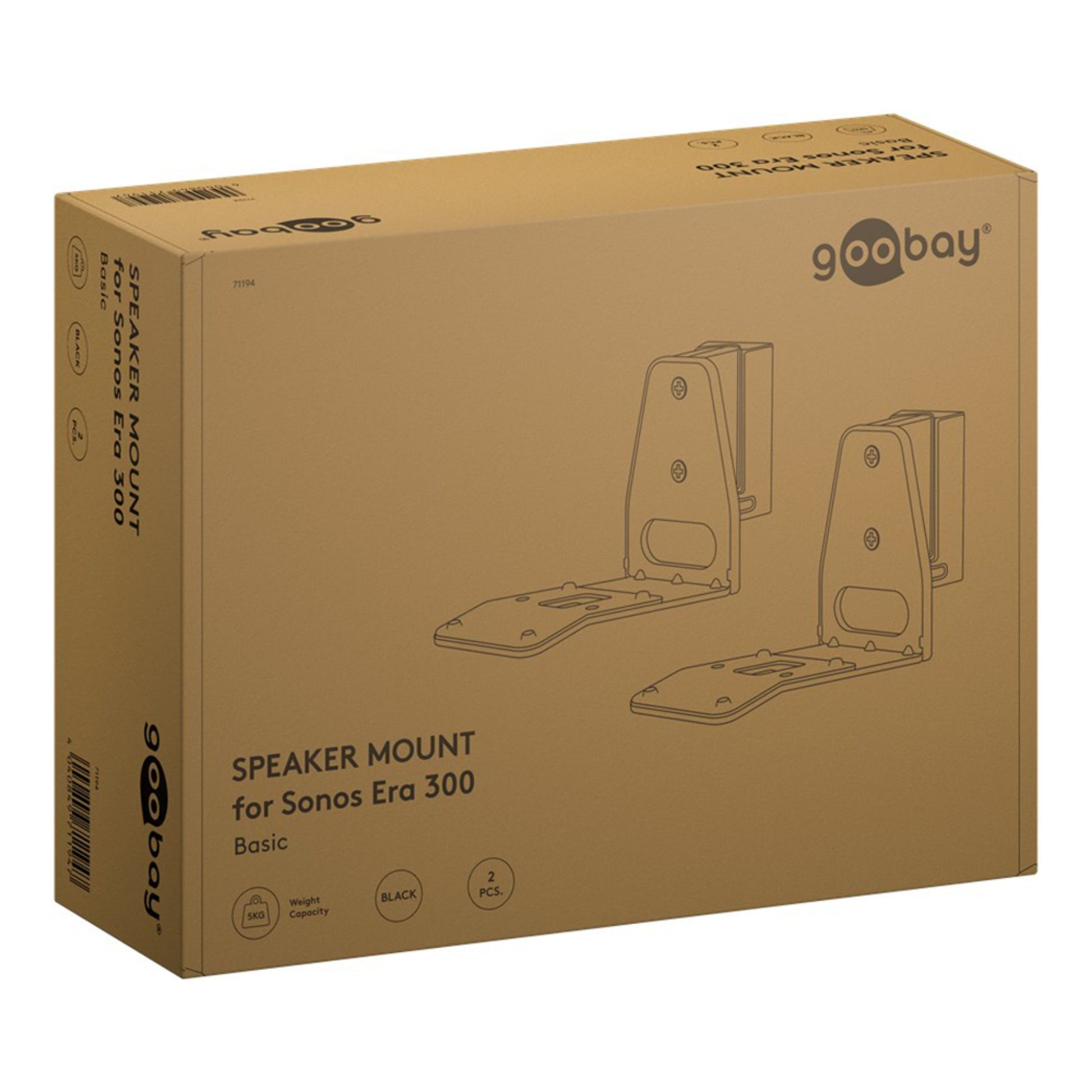 Sonos Arc 300 højttalerbeslag 2-pak, sort, tilt-funktion, vægtkapacitet 5 kg, leveres i guld papæske.