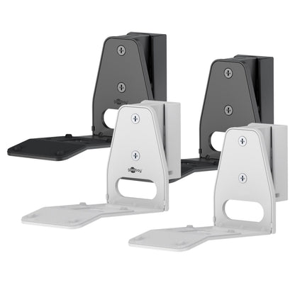 2-pak foldbare sorte vægbeslag til Sonos Arc 300 med platform, skruehuller og tilt-funktion.