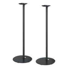 Goobay højttalerstativ til Sonos Era 100 2-pak sort, rund fod, flad topplade, justerbar højde, side om side.