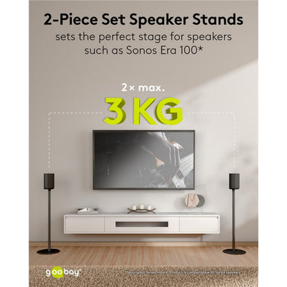 Goobay Højttalerstativ til Sonos Era 100, sort, justerbar højde, max 3 kg, 2-pak ved TV.