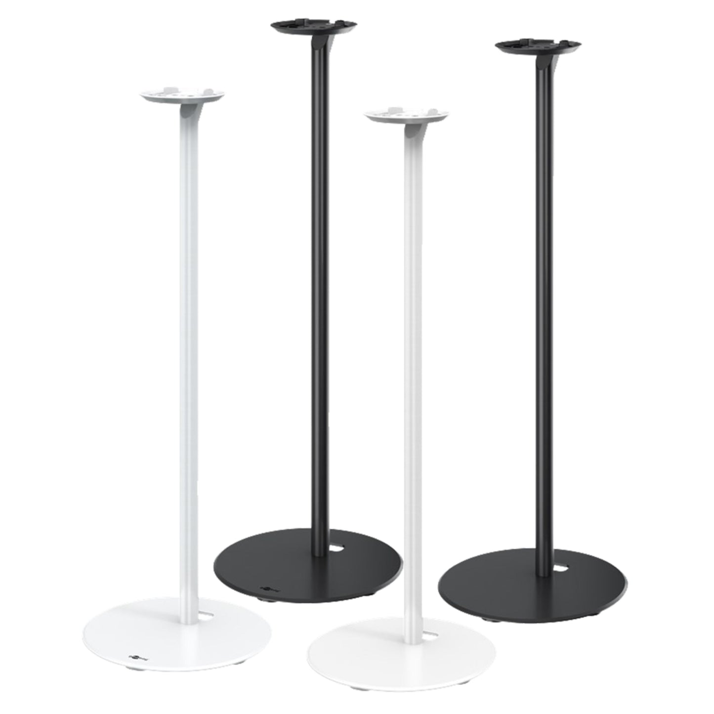 Goobay højttalerstativ til Sonos Era 100, 2-pak hvid og to sorte stativer, slanke med rund fod og flad top til Era 100.